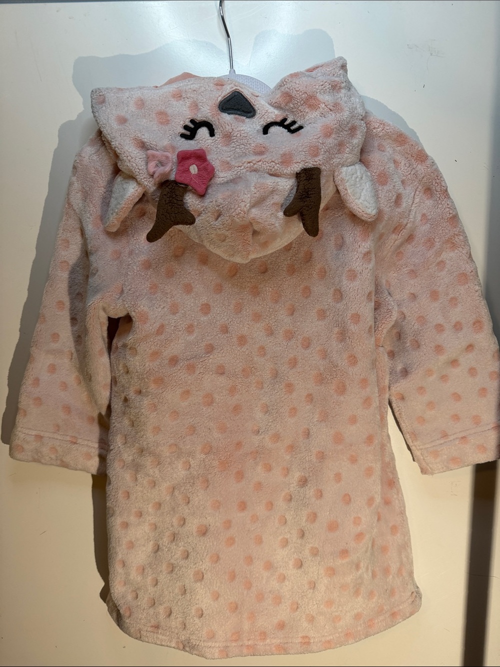 Cat & Jack Pink Polka Dot Plush Hooded Pajama Dress with Deer Hood